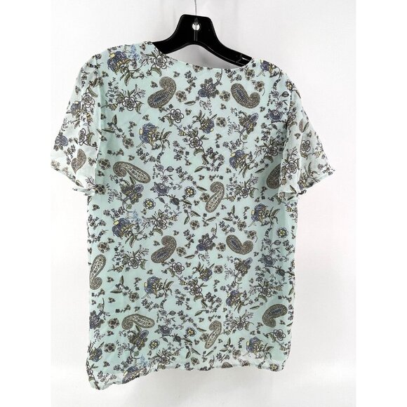 Pleione Women's Paisley Blouse Top V Neck Floral Small Lined Shirt Light Blue - Picture 5 of 10